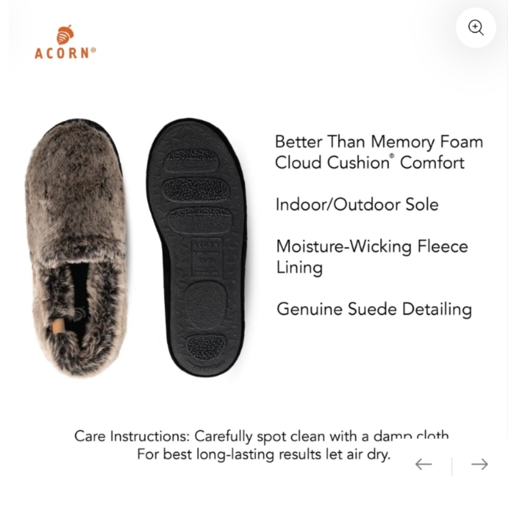 NEW! Acorn, Charcoal Faux Fur, Slippers, Unisex